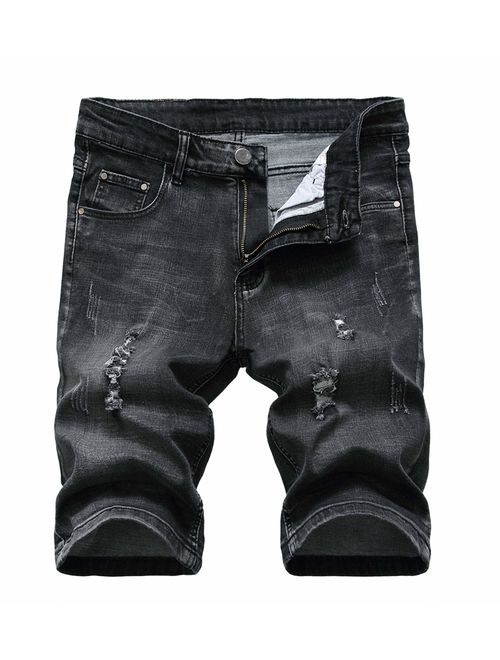 Enrica Men's Ripped Distressed Slim Fit Holes Denim Shorts