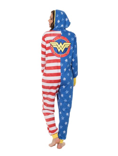 DC Wonder Woman American Flag Lounger Onesie Pajama, Stars Stripes, Size: 2X