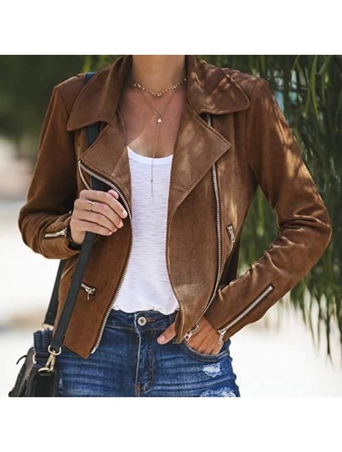 Hirigin Womens Ladies Leather Jacket Coats Zip Up Biker Casual Flight Top Coat Outwear