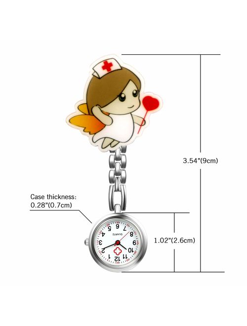 Women Ladies Nurse Watch Cute Cartoon Clip-on Lapel Hanging Pendant Doctor Clinic Staff Tunic Stethoscope Badge Quartz Fob Watch