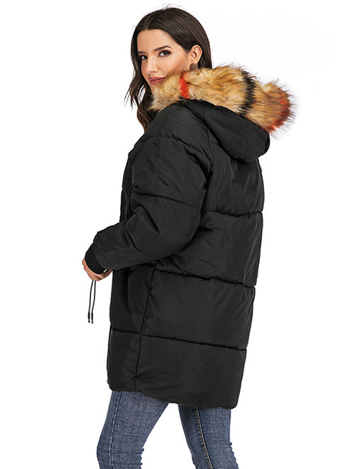 LELINTA Women Winter Plus Size Long Hoodie Coat Warm Hooded Jacket Zip Parka Overcoats Raincoat Active Outdoor Trench Coat