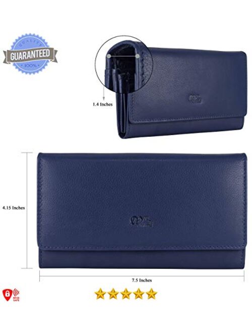 Mou Meraki Women RFID Blocking Genuine Leather Bifold Wallet-Clutch For Women-Shield Against Identity Theft