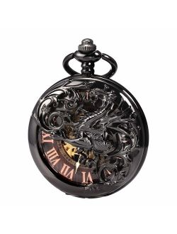 Antique Dragon Mechanical Skeleton Pocket Watch with Chain