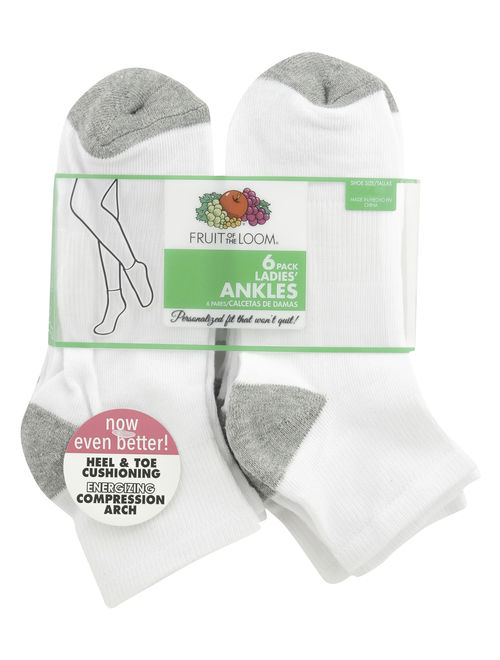 Fruit of the Loom Women's Arch Support Ankle Socks, 6 Pack