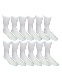 12 Pairs of Yacht & Smith Women's Diabetic Crew Socks Ring-spun Cotton For Nephropathy Edema (White, Size 9-11)