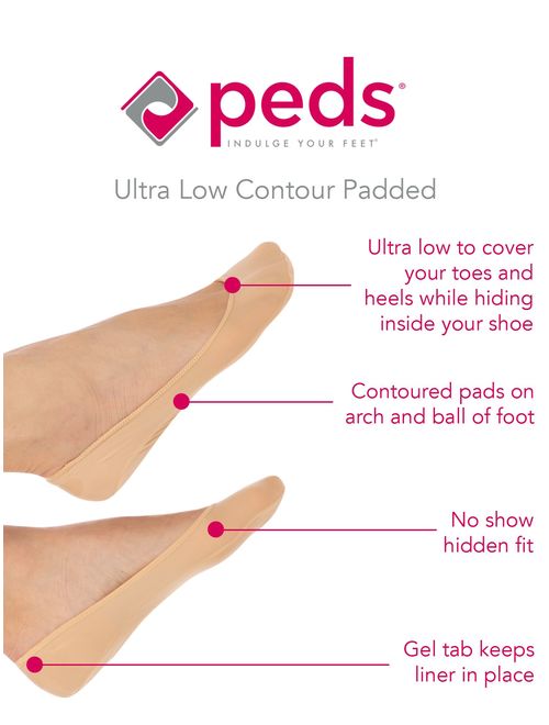 Women's Ultra Low Cut Contoured Pad Liner with Gel Tab, 6 Pairs