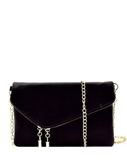 Fashion PU Leather 2 Way Flap Clutch Wristlet Bag with Chain Shoulder strap