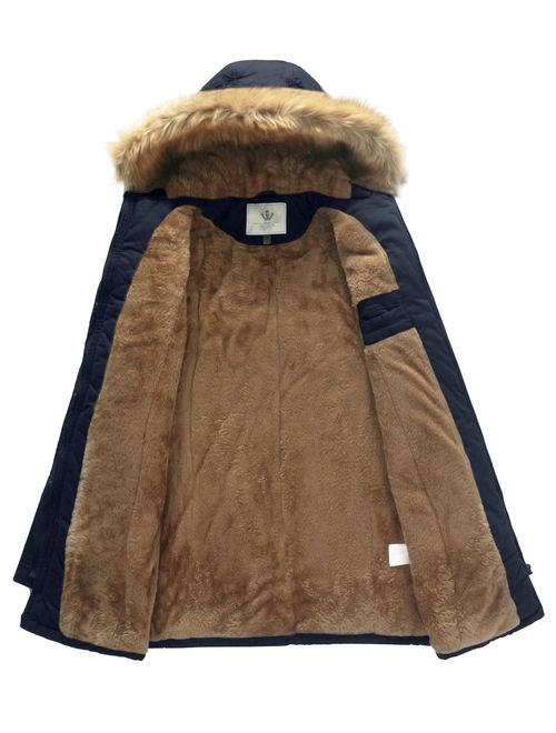 WenVen Women's Winter Coat Fleece Cotton Military Parka Fur Hooded Jacket