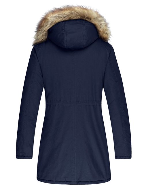 WenVen Women's Winter Coat Fleece Cotton Military Parka Fur Hooded Jacket