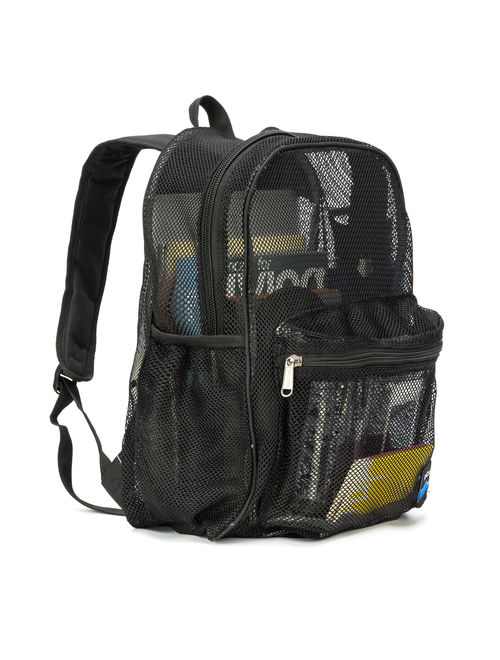 Mesh Backpack Heavy Duty Student Net Bookbag Quality Simple Netting School Bag Security See Through Daypack Black