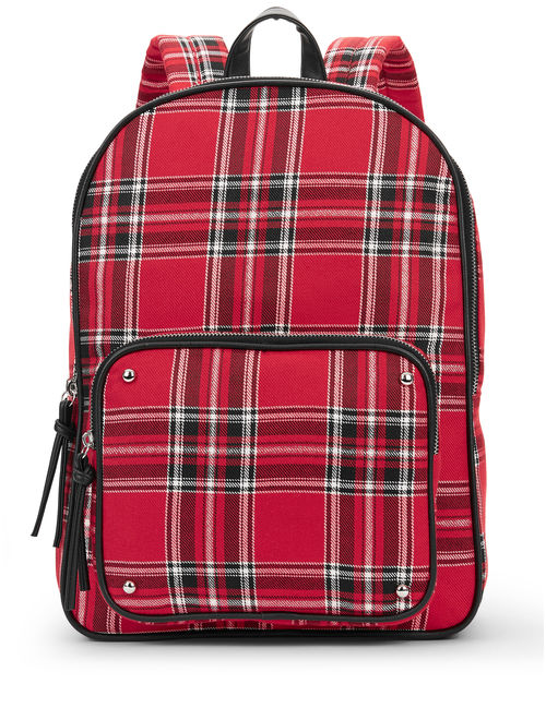 No Boundaries Red Plaid Double Compartment Backpack