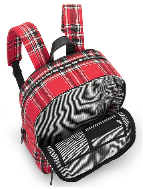 No Boundaries Red Plaid Double Compartment Backpack