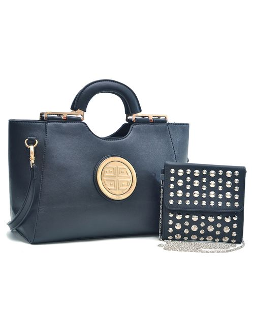 Dasein Gold Tone Loop Handle Shoulder Handbag with Removable Shoulder Strap & Studded Soft Crossbody Bag