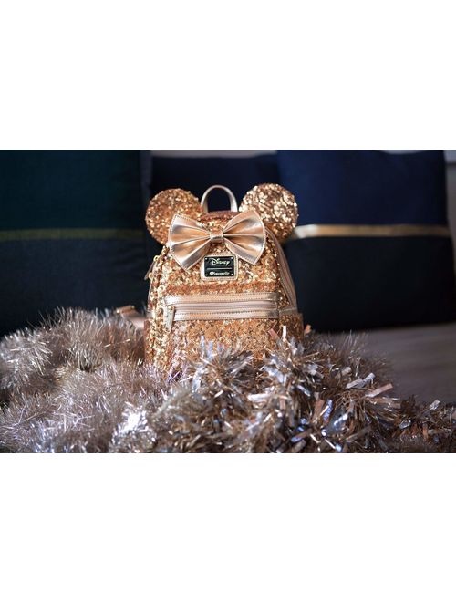 LOUNGEFLY X DISNEY Yellow Gold Sequin Minnie Mini Backpack Holiday Gifts for Her LIMITED EDITION