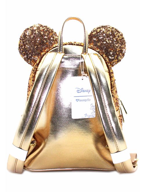 LOUNGEFLY X DISNEY Yellow Gold Sequin Minnie Mini Backpack Holiday Gifts for Her LIMITED EDITION