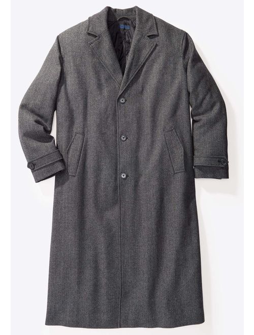 KingSize Men's Big and Tall Wool-Blend Long Overcoat
