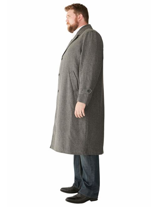 KingSize Men's Big and Tall Wool-Blend Long Overcoat