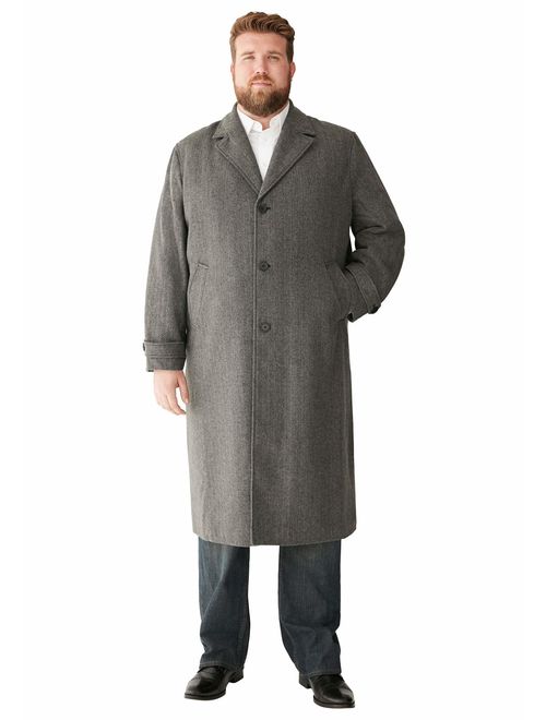 KingSize Men's Big and Tall Wool-Blend Long Overcoat