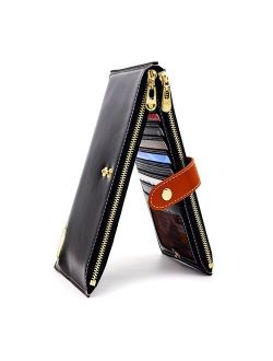 ANDOILT Women's Genuine Leather Wallet RFID Blocking Credit Card Holder Zipper Purse Cell Phone Handbag