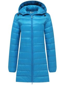 Wantdo Women's Packable Down Coat Ultra Light Weight Hip Length Hooded Puffer Jacket