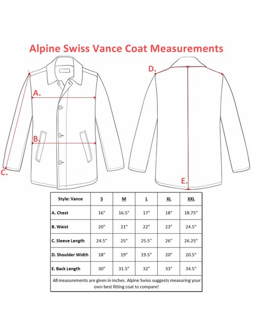 alpine swiss Vance Mens Wool Blend Button Up Coat