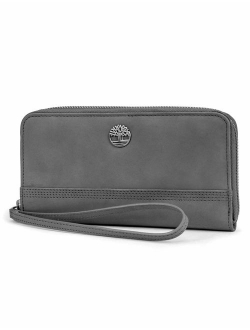 Womens Leather RFID Zip Around Wallet Clutch with Wristlet Strap