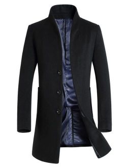 Minibee Men's Trench Coat Wool Blend Slim Fit Long Jacket Business Pea Overcoat
