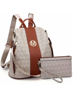 MKP Women Fashion Backpack Purse Mutil Pockets Signature Anti-Theft Rucksack Travel School Shoulder Bag Handbag with Wristlet