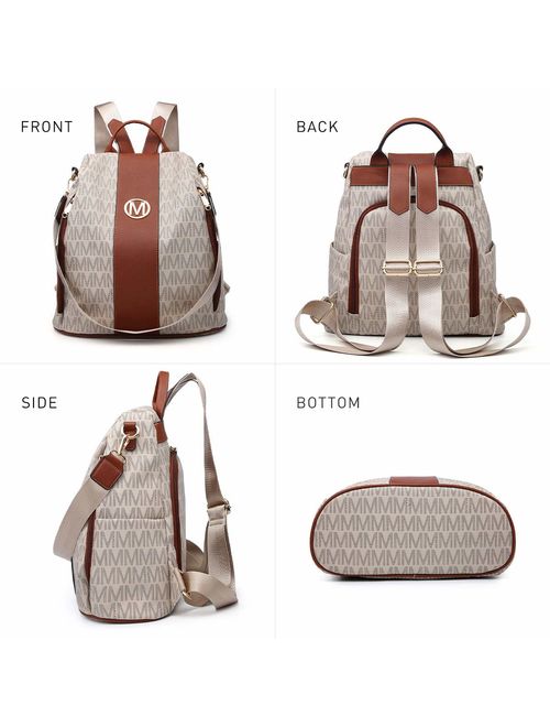 Mkp Collection MKP Women Fashion Backpack Purse Mutil Pockets Signature Anti-Theft Rucksack Travel School Shoulder Bag Handbag with Wristlet