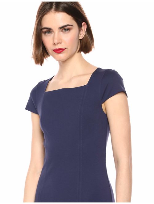 Lark & Ro Women's Cap Sleeve Square Neck Seamed Fit and Flare Dress