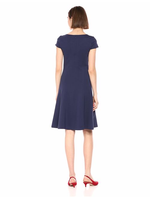 Lark & Ro Women's Cap Sleeve Square Neck Seamed Fit and Flare Dress
