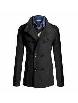 Wool Pea Coat for Men,Fleece Jacket Classic Trench Coat Winter Wool Pet Jacket Oversized Outwear Jackets