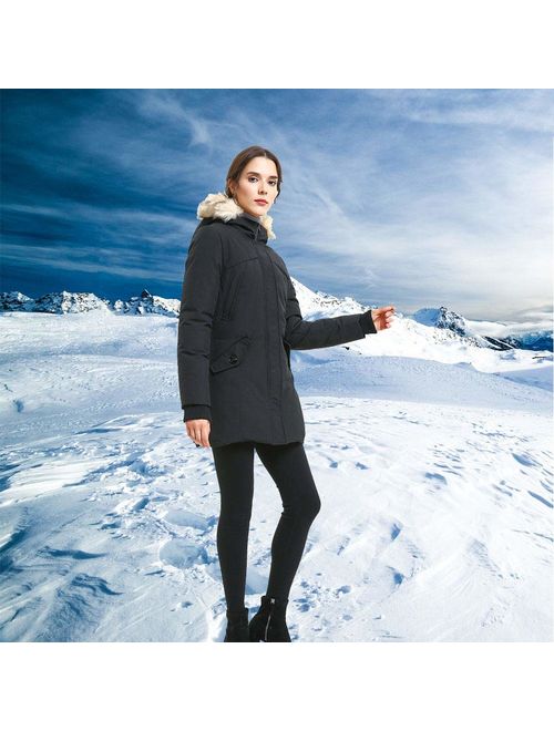 PUREMSX Womens Padded Jacket Ladies Long Thicken Parka Faux Fur Down Alternative Winter Outwear Warm Overcoat 