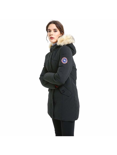 PUREMSX Women's Padded Jacket, Ladies Long Thicken Parka Faux Fur Down Alternative Winter Hooded Outwear Warm Overcoat XS-XXL