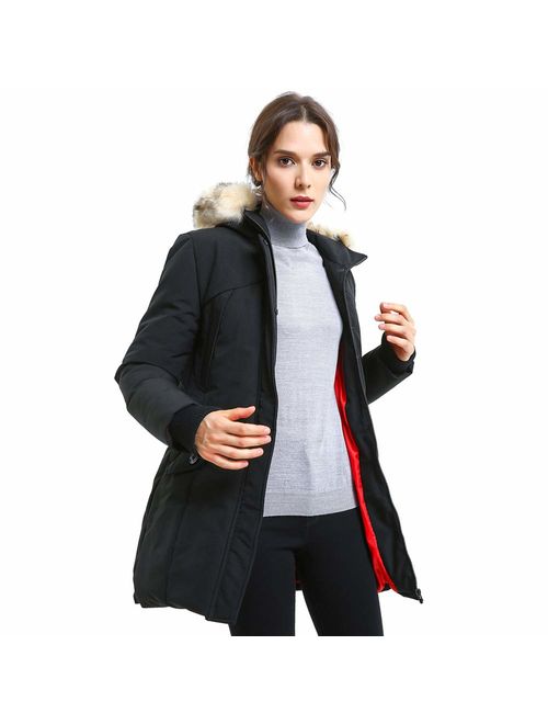 PUREMSX Women's Padded Jacket, Ladies Long Thicken Parka Faux Fur Down Alternative Winter Hooded Outwear Warm Overcoat XS-XXL