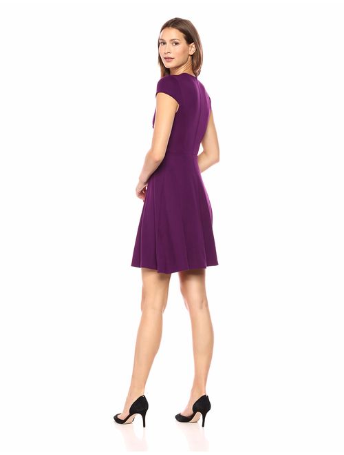 Lark & Ro Women's Cap Sleeve Faux Wrap Fit and Flare Dress
