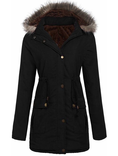 SoTeer Women's Hooded Parka Coat Warm Winter Faux Fur Lined Outwear Jacket Overcoat S-XXXL