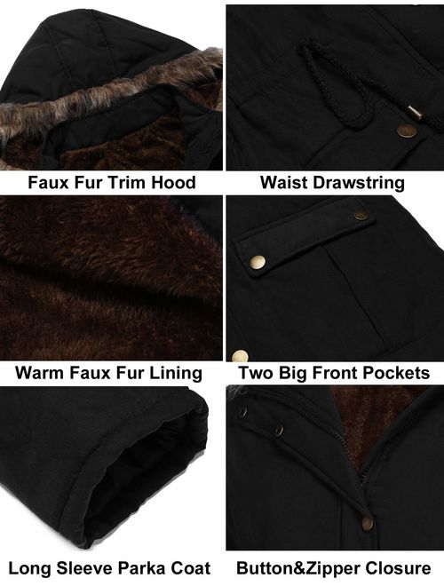 SoTeer Women's Hooded Parka Coat Warm Winter Faux Fur Lined Outwear Jacket Overcoat S-XXXL