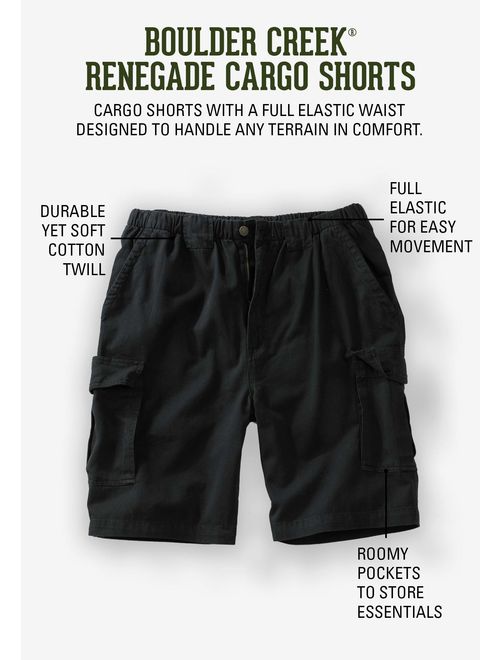 Boulder Creek Men's Big and Tall 9" Full Elastic Waist Single Pocket Cargo Shorts