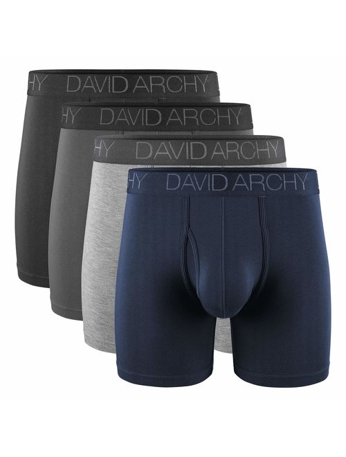 DAVID ARCHY Men's 4 Pack Basic Solid Ultra Soft Underwear Bamboo Rayon Trunks