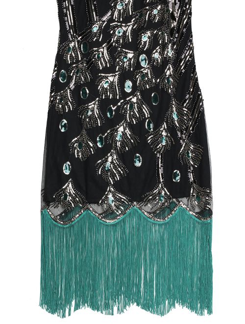 BABEYOND 20's Vintage Peacock Sequin Embellished Fringed Party Flapper Dress