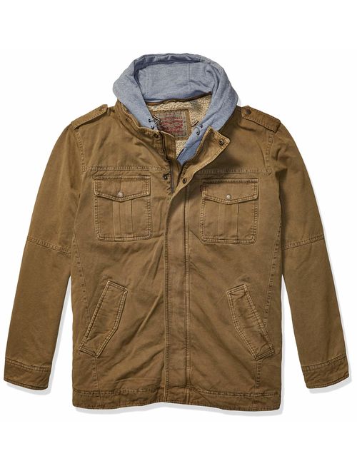 With Hood Levi's Men's Washed Cotton Military Jacket With