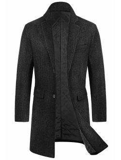 WULFUL Men's Wool Coat Long Trench Coat Winter Business Jacket