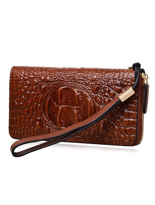 PIJUSHI Wristlet Wallet For Women Crocodile Leather Wallet Ladies Clutch Purses