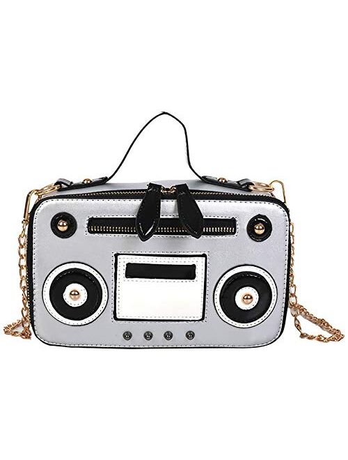 QZUnique Women's Elegant Tape Recorder Radio Shaped Shoulder Bag Vintage Style Crossbody Bag Handbag