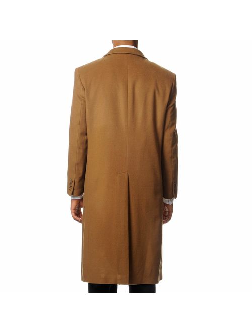 Prontomoda Men's Single Breasted Black Luxury Wool/Cashmere Full Length Topcoat