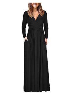 OUGES Short Sleeve V-Neck Wrap Waist Maxi Dress