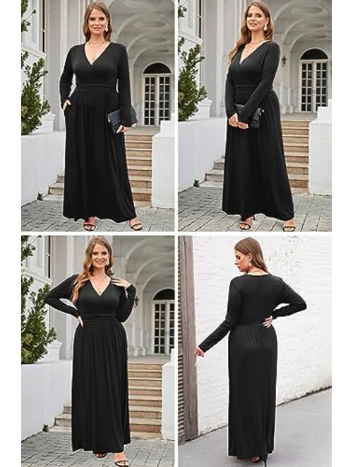 OUGES Short Sleeve V-Neck Wrap Waist Maxi Dress