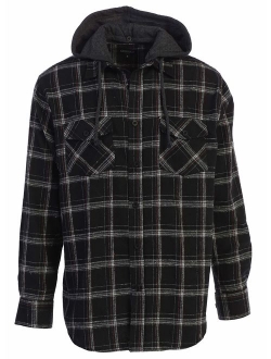 Men's Removable Hoodie Plaid Checkered Flannel Button Down Shirt