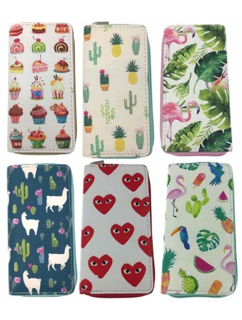 Wallet - All-in-One Faux Leather Long Zippered Clutch in Fun and Unique Prints